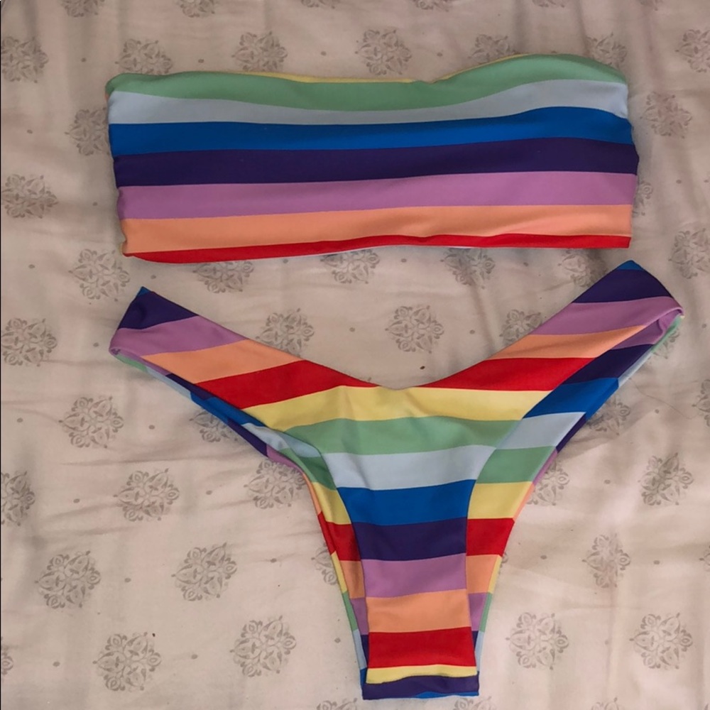 SHEIN rainbow bandeau bathing suit